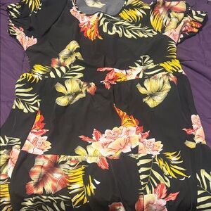 SHEIN Black Floral Tiered Skirt Set with Yellow and Pink Accents